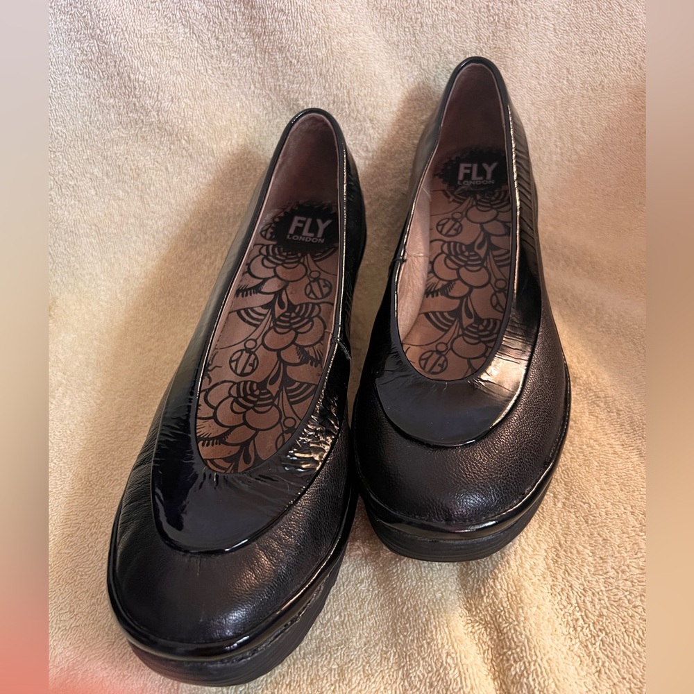 Fly London Black Wedges